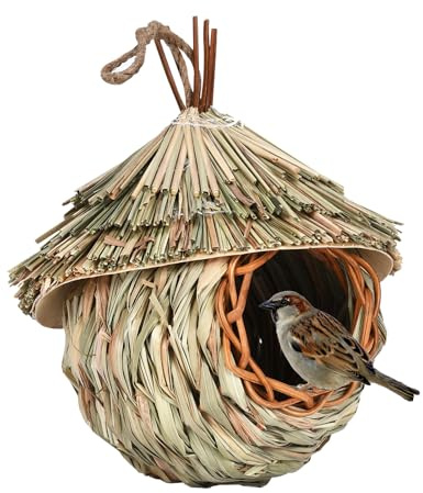 Woven Nest - Hanging Natural Reed Grass House, Handwoven Outdoor Nest For Finches, Sparrows & Small Birds, Garden Decoration & Gift For Lovers