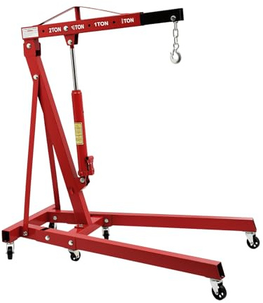 Gru idraulica da officina 2 tonnellate – Gru pieghevole in acciaio al carbonio, sollevatore motore con braccio regolabile, ruote girevoli e telaio rinforzato, per garage e officina (rosso)