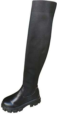 Generisch Bottes larges mollets pour femme - Tige XL extensible - Couleur unie - Antidérapantes - Talon haut - Stretch - Bottes pour femme, Noir , 42 EU