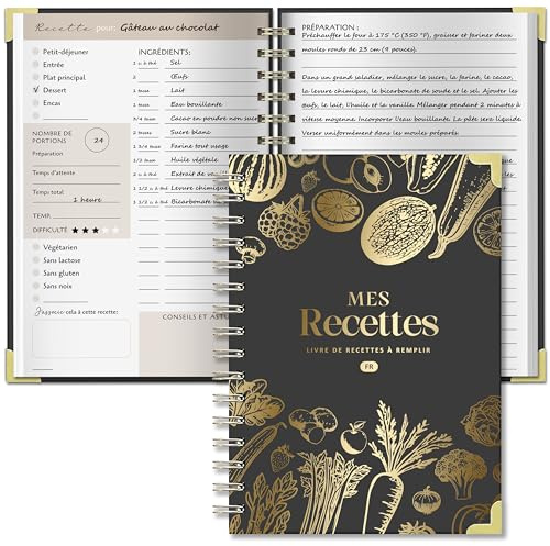 BIROYAL Carnet de Recettes à Remplir A5, Papier Épais 120g, Gris | Avec Table des Matières & Tableau de Conversion, 100 Recettes Vierge, 2 Pages par Recette, Pour Passionnés de Cuisine