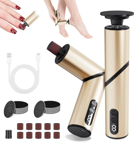 ATAUSD 5 in 1 per rimuovere i calli elettrici, per rimuovere i piedi elettrici, design pieghevole, per rimuovere i calli e le unghie, per talloni screpolati, rimuovere i calli, oro champagne
