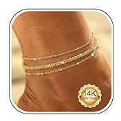 Morfetto Ankelband Armband Kvinnor 925 Sterling Silver Vattentätt Armband Vristlänk Dubbelskiktad Justerbar Ankelband Guldkedja Pläterad 14K Fot Strand Ankelband Armband Smycken Present