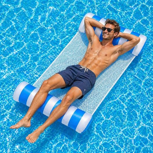 Amaca Gonfiabile da Piscina WENZO 130x70 cm – Materassino Mare con Schienale, Facile da Gonfiare, Ideale per Piscina, Spiaggia e Relax in Acqua (Azzurro)