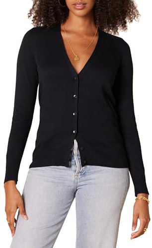 Amazon Essentials Damen Leichter Cardigan mit V-Ausschnitt (in Übergröße erhältlich), Schwarz, M