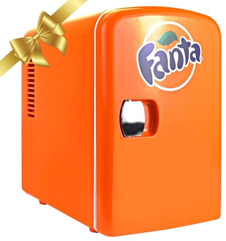Coca-Cola Fanta Mini Fridge For Bedrooms 4L Small 6 Can Table Top Quiet Mini Fridges For Skincare Office Food Drinks Kids Home Car & Travel 12V Portable Cooler Warmer Refrigerator Orange