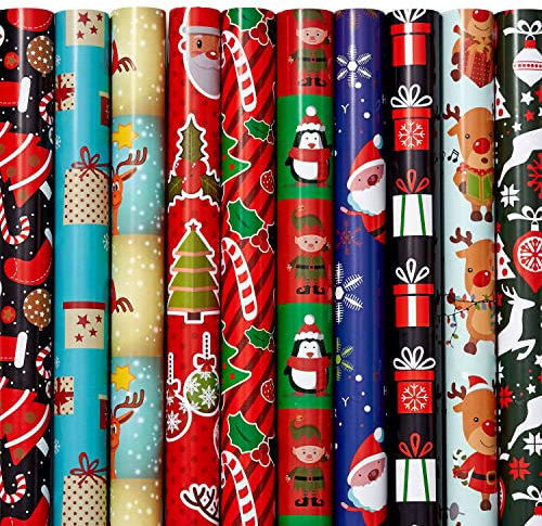 THE TWIDDLERS 20 Bögen Weihnachten Geschenkpapier, 10 Motive - Gefaltet, 70cm x 50cm