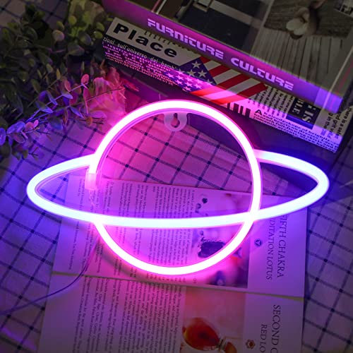 Wowlela Planet Neonschilder LED Neon Wandschild, hängende Planet Neonlichter USB/Batteriebetriebene Planet Lampe Neonlicht für Raumwand Kinder Schlafzimmer Geburtstagsfeier Bar Hochzeitsdekor