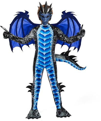Spooktacular Creations Halloween Kids Boys Black and Blue Dragon costume, Dragon Wings and Mask for Halloween Parties, Cosplay-S(5-7yr)