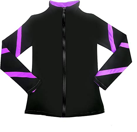LIUHUO Vestes de patinage sur glace pour filles Femmes Rayures Entraînement Pratique Patinage artistique Tops Coûts Polaire