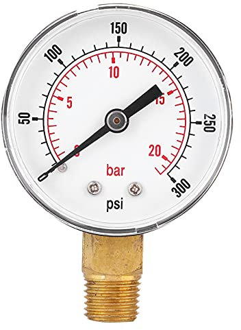 Air Pressure Gauge 0-300psi 0-20bar 1/4 BSPT High Pressure Gas Gauge Brass External Thread for Fuel air Oil Gas Water Gauge for Water Oil Air Fuel Pressure Test