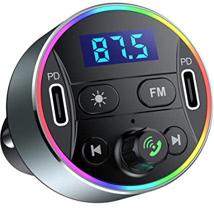 Bluetooth 5.3 FM-Transmitter, Dual PD 40W Typ-C USB kfz Schnelles Ladegerät, Kabellos Bluetooth Auto Adapter mit Mikrofon und HiFi-Sound MP3 Musikplayer, Radio Audio Receiver Support Freisprechanrufe