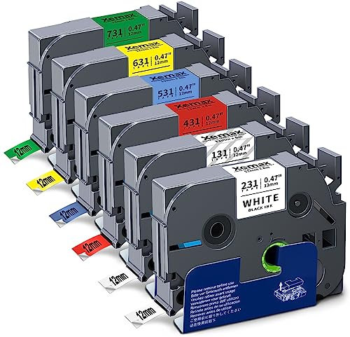 6x XemaX Kompatibel Schriftband Ersatz für Brother P-touch Bänder TZe-231 TZe-131 TZe-431 TZe-531 TZe-631 TZe-731 12mm Etikettenband für Brother P-Touch H105 1010 H100R H110 H101C H100LB H200 D400
