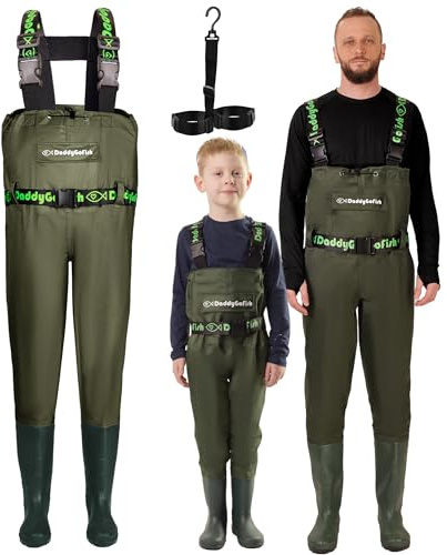 DaddyGoFish Wathose Für Kinder Und Erwachsene, Wathose Zum Angeln Und Jagen Mit Einer Tasche Und Einem Wathose-Aufhänger