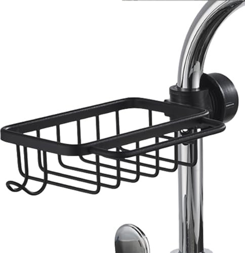 YULIAO Wasserhahn Lagerregal, Spülbecken Organizer, Küchenarmatur Schwammhalter, Spülbecken Organizer Hängend, Wasserhahn Ablauf Rack, Aluminium, Ohne Bohren,für Schwamm, Bürste, Lappen