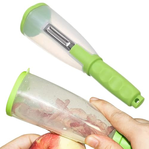 Holdes Pelaverdure con Contenitore, in Acciaio, Multifunzione, Accessorio da Cucina per sbucciare e sminuzzare Frutta e Verdura