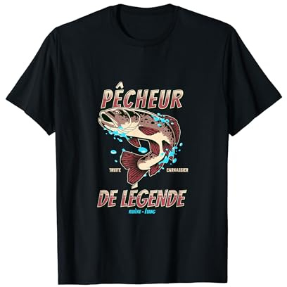 Vêtements pour pêcheur T-Shirt Pêche à la truite, Pêcheur de légende, Noir, Unisexes-Adultes, Manche courte, Small