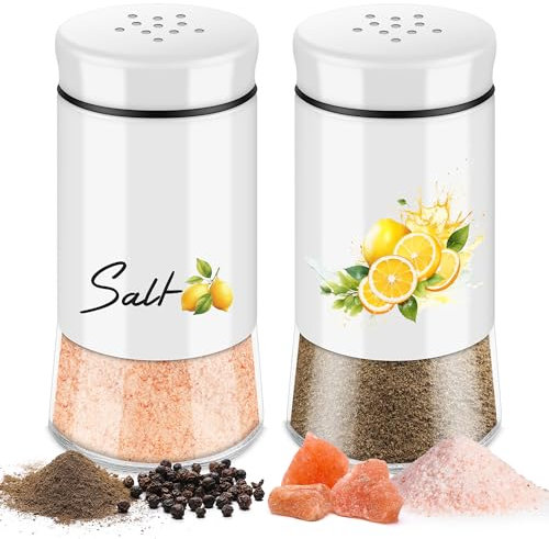 Dorblely Saliera e Pepiera 2 Pezzi Set - 5 Once Saliera in Vetro, Pepe in Acciaio Inossidabile, con Spargispezie Coperchio, per la Casa e la Cucina Stile Classico da Campeggio Ristorante - Limone