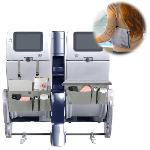 BALAPET Airplane Storage Organizer with Tray Table Cover Foldable In Flight Seat Back Organizer Bag Hand-carry or cross-body carry Seat Back Organizer & Storage for Personal Items(Gray)