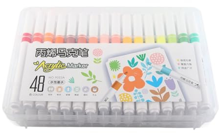 Qcwwy Marcadores de pintura acrílica, 48 colores, cobertura fuerte, secado rápido, redondos, para grafiti, para pintar, dibujar, para vidrio, metal, madera, lienzo, piedra y roca.