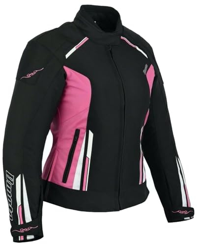 Motorradjacke Damen Textil Schwarz-Weiß/Schwarz-Pink - Wasserdichte Touringjacke mit Protektoren und Thermofutter Damen Motorradjacke (DE/NL/SE/PL, Alphanumerisch, XL, Regular, Regular, PINK)
