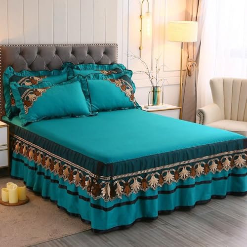 Homxi Bettrock Boxspringbett,(180 x 200 cm),Bettrock Elastisch Einfarbig mit Spitze Spannbetttuch mit Pfauenblau