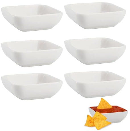 6 Stück Kleine Schälchen,7,3x2,5cm Sojasauce Schälchen,Dipschalen Set,Weiß Saucenschälchen,Dipschälchen Klein,Mini Schüssel Keramik Quadratische,Kleine Schalen Für Dips Tomatensauce, Sushi Soja, Bbq
