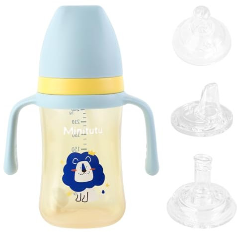 EACHPT Vaso Aprendizaje Bebé 3 en 1 Antiderrame 240ml con 3 Boquillas (Tetina/Pico de Pato/Pajita) - Vaso Antigoteo Sin BPA, Apto Lavavajillas y Agarre Suave para Bebés 6+ Meses