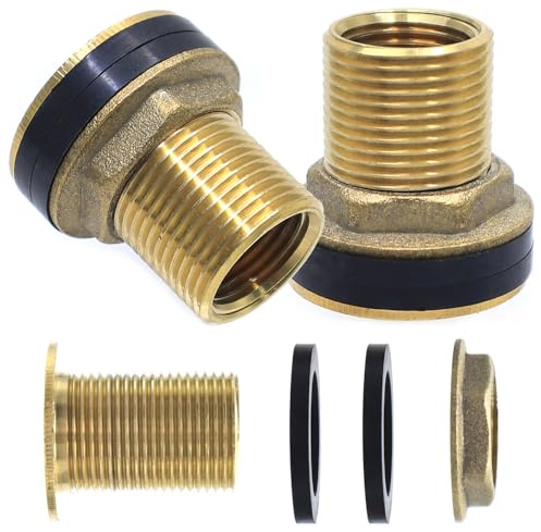 KtbeYTi 2 Piezas Conector de Tanque de Agua de Latón AG 3/4 x IG 1/2 Buje para Barril de Lluvia con 4 Juntas para Grifo, Cubos y Tanques de Agua