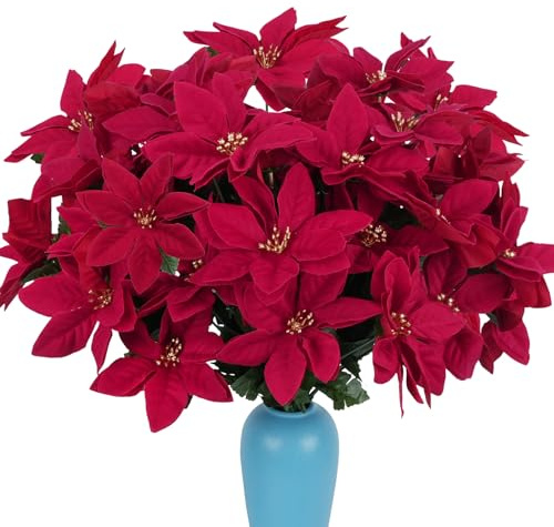 FALSKT 6PCS Flor de Pascua Artificial Interior Exterior Flores de Pascua Rojas para Decoración Navideña Adorno de Árbol de Navidad Hogar Sala de Estar Tienda