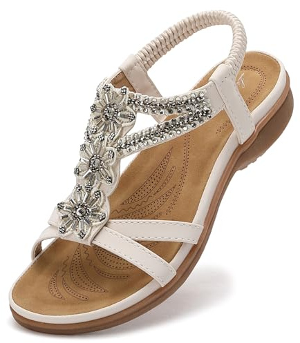 Littleplum Sandales Plats Femme Été Plates Confortable Chaussures de Plage, Blanc crème, 40 EU