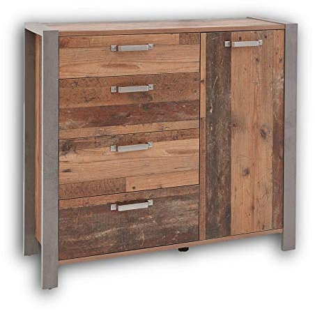 Stella Trading MICHEL Eleganter Kleiderschrank 3-türig mit viel Stauraum - Vielseitiger Schwebetürenschrank in Old Style Optik, Betonoxid - 270 x 210 x 63 cm (B/H/T)