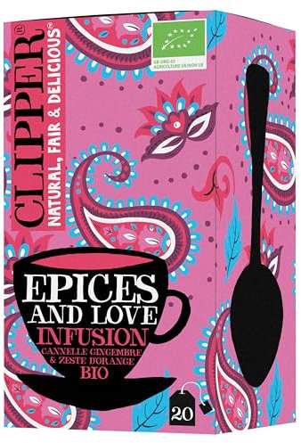 CLIPPER - Infusion Bio - Épices and Love - Cannelle, Gingembre & Orange - 20 Sachets d'Infusion Bio - 1 paquet