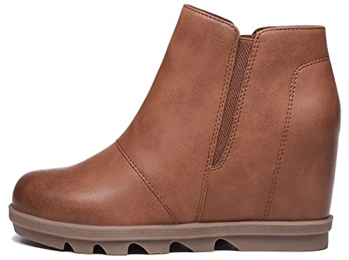 Athlefit Keil-Stiefeletten für Damen, mit Absatz, versteckter Keilstiefel, bequeme Stiefeletten, Braun2, 6