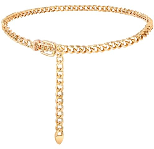 WHIPPY Waist Chain Belt Women Ladies Adjustable Body Waist Link Belts for Jeans Dresses Gold M