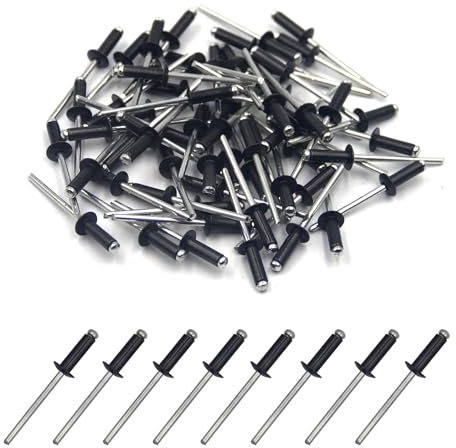 BESTYCHAO 100 pezzi rivetti ciechi in alluminio 4,8 mm x 10 mm, rivetti pop rivetti aperti, confezione da 100 - nero