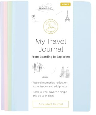 Promptly Journals, My Travel Journal (4-Pack): From Boarding to Exploring (Santorini, Paperback) | Vacation Journal | Travel Memories Journal | Trip Journal