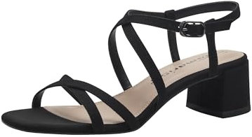 Tamaris Damen Sandalen mit Absatz Textil Vegan Blockabsatz Sommer; BLACK/schwarz; 37