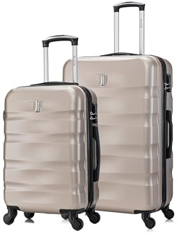 CELIMS - Set Valise Cabine avec Valise Grande Taille | Bagages Cabine + Valise Soute 23kg | ABS Rigide et Légère | Cadenas Intégré | Champagne