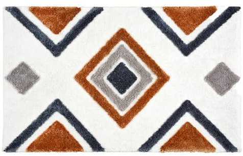 Schöner Wohnen Kollektion Badezimmerteppich weiß Ethno 60x90 cm – Badematte rutschfest - Badteppich waschbar – Badvorleger Trockner geeignet – Duschvorleger Badezimmer