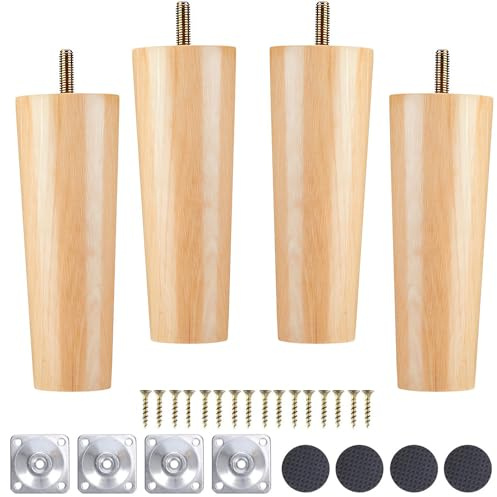 Ianulus Sofa Replacement Legs, Pack of 4 Oak Wooden Furniture Legs with Screws and Felt Gliders, Sofa and Chair Feet (12 cm, Rotundity)