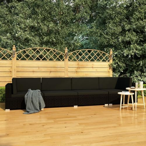 AUVYI Ensemble de 4 canapés de jardin avec coussins en polyrotin noir 280 x 70 x 54 cm Groupe de bancs d'angle, table à manger, meubles de jardin, chaise longue, fauteuil d'extérieur, coussin de