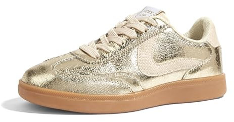 LUCKY STEP Damen Retro Sneaker – Modische Klassische Freizeitschuhe, rutschfeste Bequeme Skate-Schuhe für Spaziergänge (Gold, 8.5US-39EU-6UK)