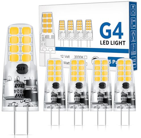 EvaStary G4 LED Lampen, 2W G4 Led 12V AC/DC Warmweiß 3000K Birnen Ersatz 25W Halogenlampen, LED Leuchtmittel, Nicht Dimmbar Stifsockellampen, für Dunstabzugshaube, 360°, Kein Flackern, 5er Pack