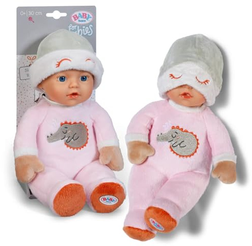 BABY born for babies Sleepy Rose - Morbida bambola di 30 cm - Con corpo rosa e sonaglio integrato - Bambola di stoffa con cappellino fisso - Adatta ai neonati