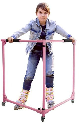 GanFindX Folding Skater Aid for Kids Roller Skating, 30in Height Roller Skate Trainer for Kids Toddler Training Walker, Pink