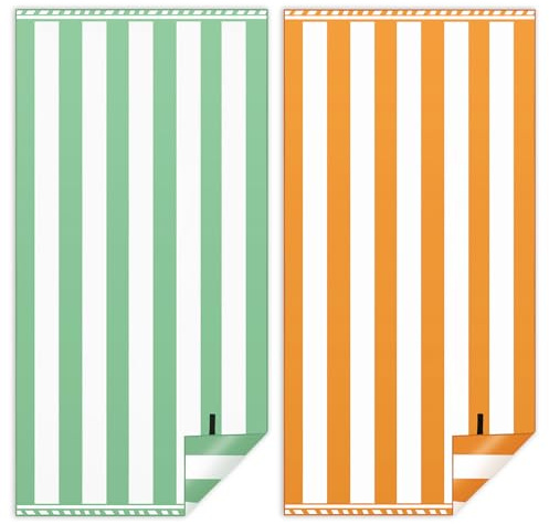Vortix strandhandduk XXL set om 2 90 × 180 cm (orange + grön) | Stor snabbtorkande mikrofiberhandduk, sandfri badhandduk, strandlakan dam strandhandduk