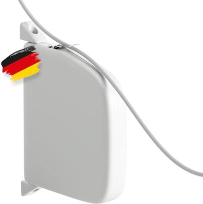BAUHELD® Schnurwickler mit Schnur [Made in Germany] - Mini Rollladen Aufwickler mit Einfädelautomatik - Aufputz Aufroller für 5m Rolladen-Schnur - 180 Grad Schwenkbar - Lochabstand 153mm - Weiß