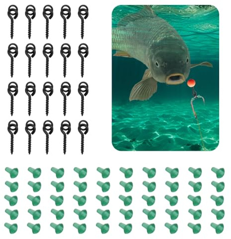 FuxFuis 20 PCS Vis Appat Carpe et 50 PCS Bouchon Hameçon, Vis de Appat de Peche, Vis de Hamecon Peche, Arrêts d'Hameçon, Hamecon Peche Carpe, Accessoires de Pêche pour Pêche à la Carpe