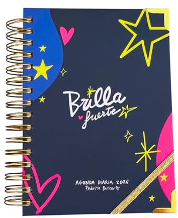 Agenda 2026 Diaria A5 Pedrita Parker - Brilla Fuerte - Agenda Día Página 2026 | Con Ilustraciones, Pegatinas, notas adhesivas y Marcador pvc