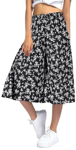 Générique Pantalon Jupe Femme Décontractée 7/8eme Léger Taille Elastique Pantalon Été Chic Ample Jupe Culotte avec Poches Fluide Large Pantalons
